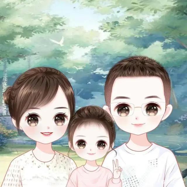 漫画全家福，简单温馨的家庭头像，甜蜜幸福的手绘图片