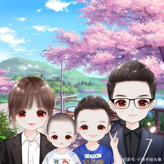 漫画全家福，简单温馨的家庭头像，甜蜜幸福的手绘图片