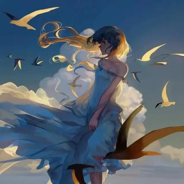 一眼就很舒适的蓝色背景微信头像（动漫女生版）