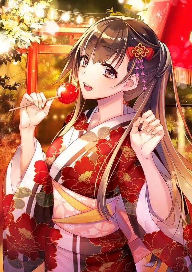 动漫图片：穿着浴服的二次元美少女