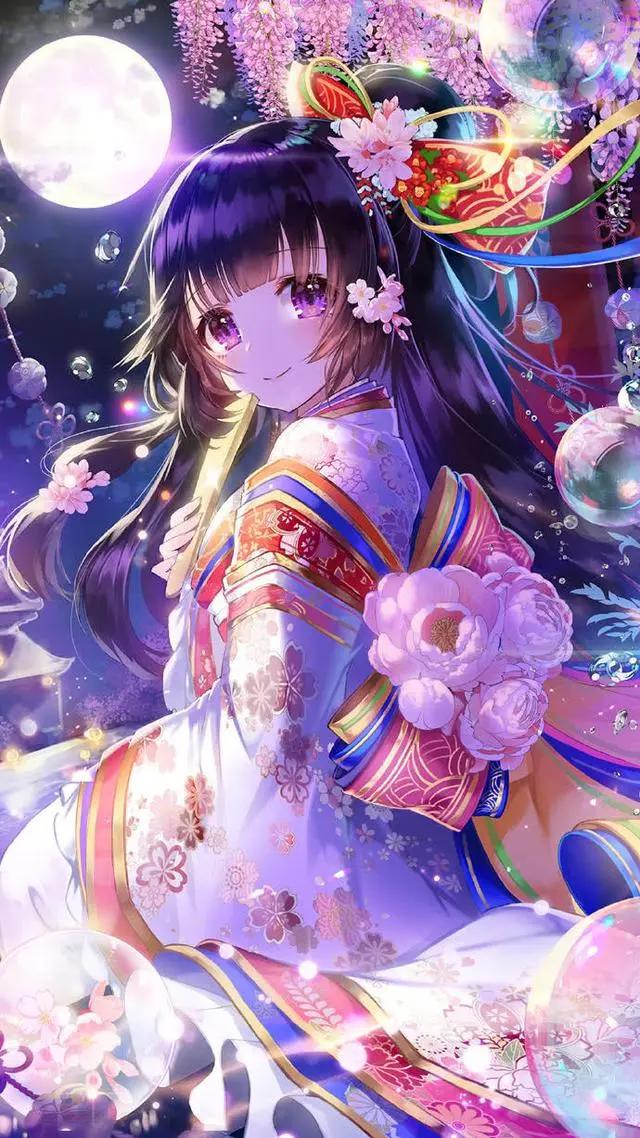 动漫图片：穿着浴服的二次元美少女