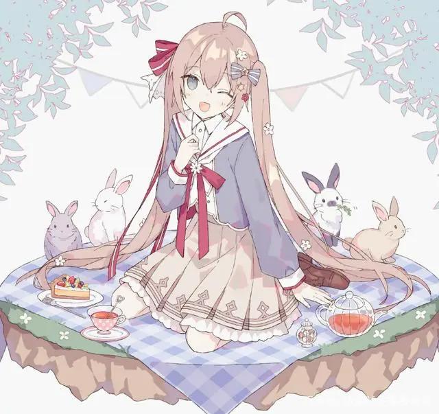 二次元美少女很可爱，如果加上兔子会如何？简直不要太美。