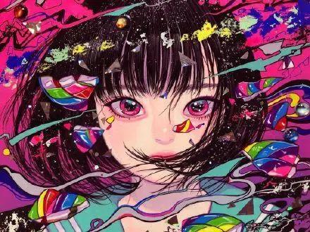 日式炫彩的美女插画，被美食围绕的场面“张口就想吃”！