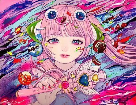 日式炫彩的美女插画，被美食围绕的场面“张口就想吃”！