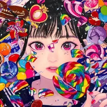 日式炫彩的美女插画，被美食围绕的场面“张口就想吃”！