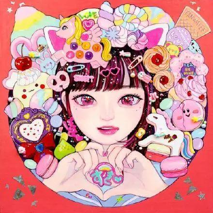 日式炫彩的美女插画，被美食围绕的场面“张口就想吃”！