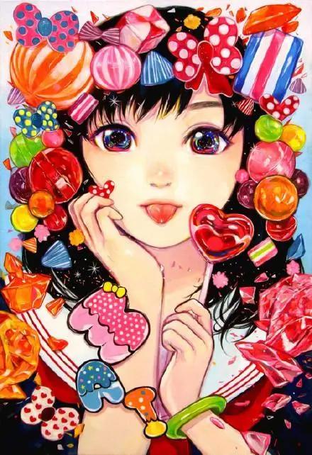 日式炫彩的美女插画，被美食围绕的场面“张口就想吃”！