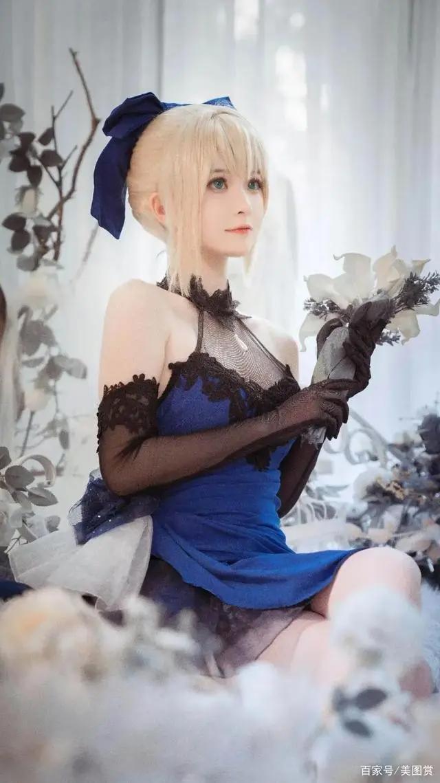 cosplay美女|二次元cos大赏|saber设定集蓝礼服，太迷人了