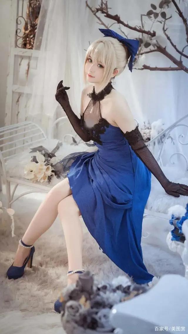 cosplay美女|二次元cos大赏|saber设定集蓝礼服，太迷人了
