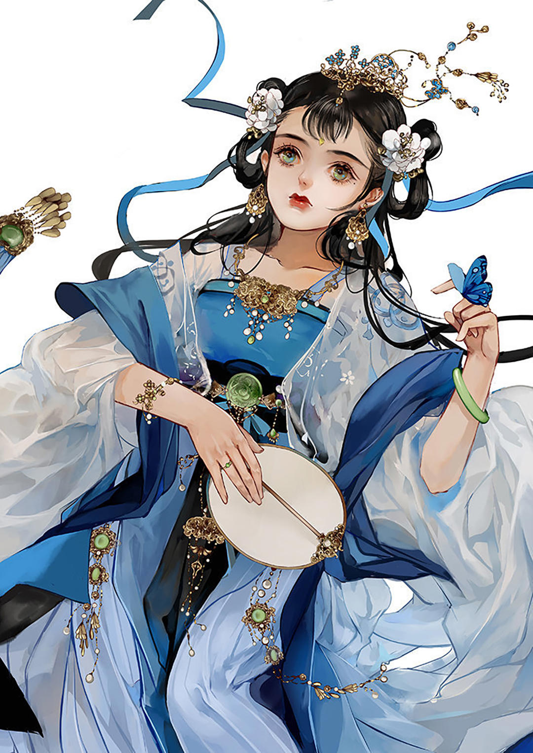 中国风浓郁的二次元美女插画，人物有一种孤婉的气质