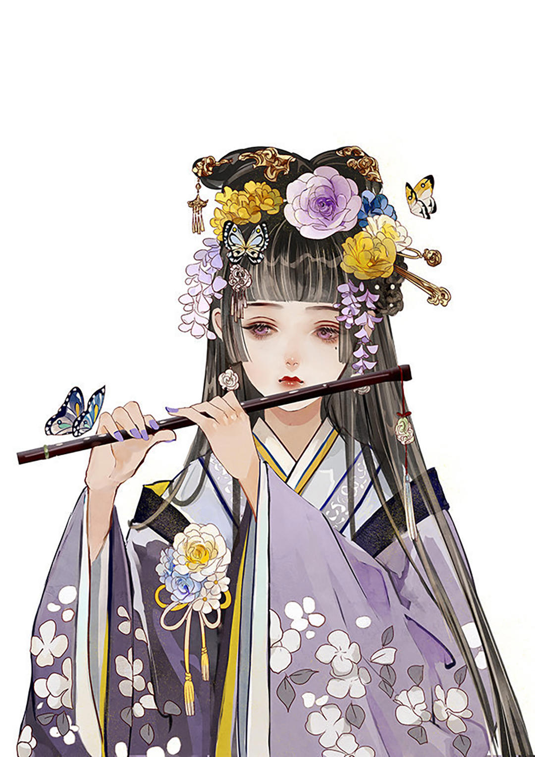 中国风浓郁的二次元美女插画，人物有一种孤婉的气质