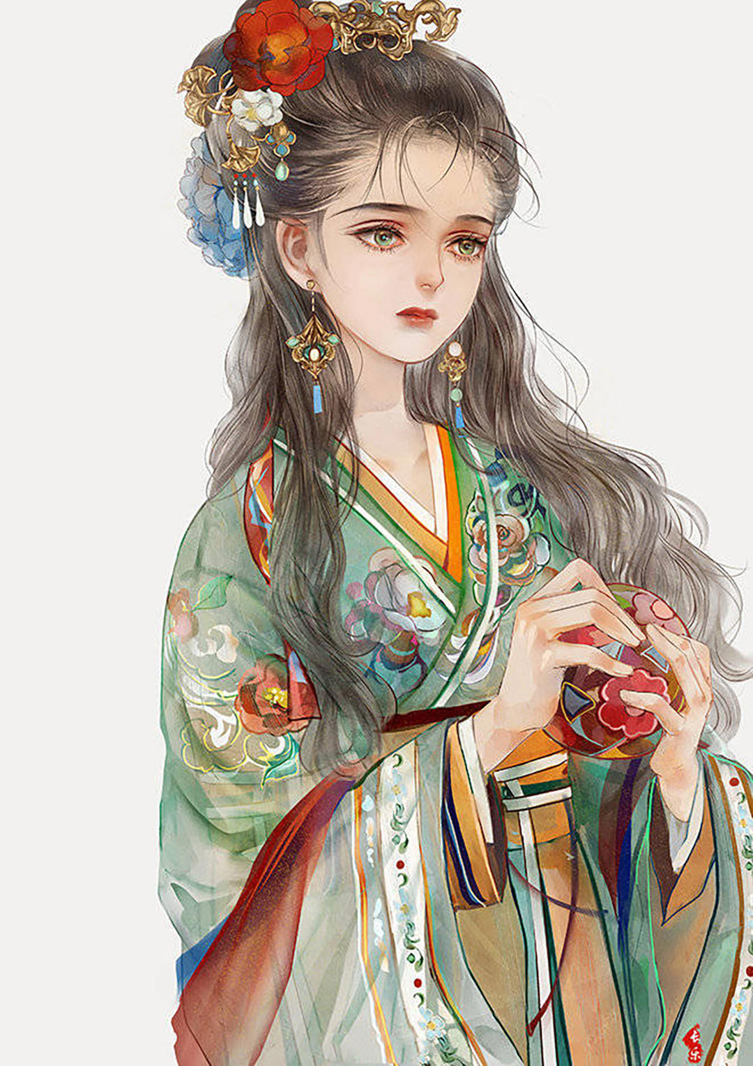 中国风浓郁的二次元美女插画，人物有一种孤婉的气质