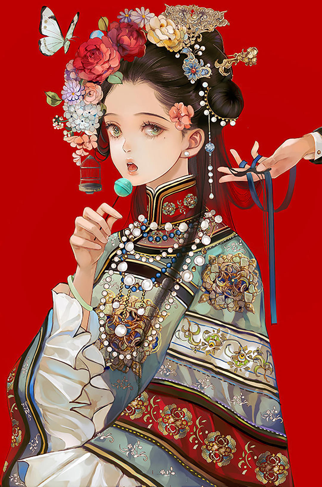 中国风浓郁的二次元美女插画，人物有一种孤婉的气质