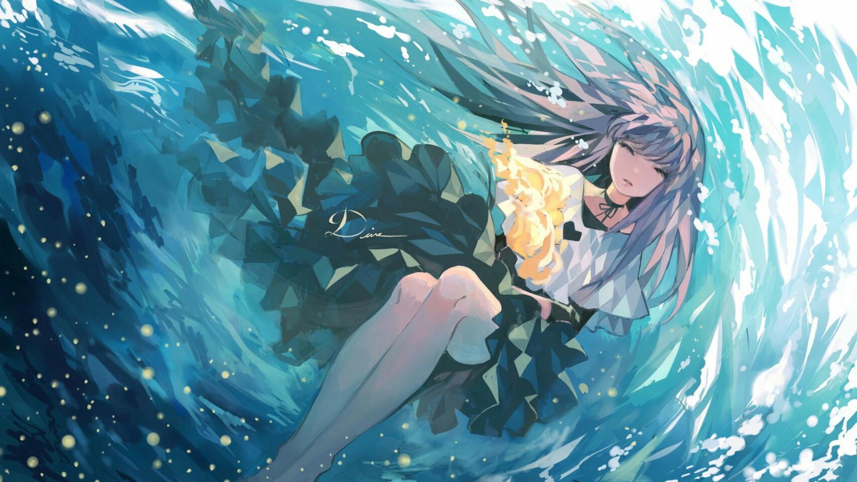 漂亮的日系二次元美少女同人插画，给人一种微妙的狂草既视感