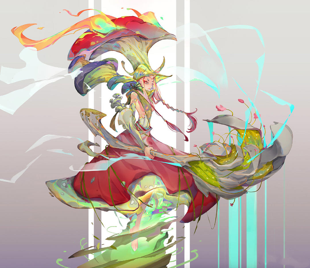 色彩绚丽的二次元美少女同人插画，非常吸引眼球