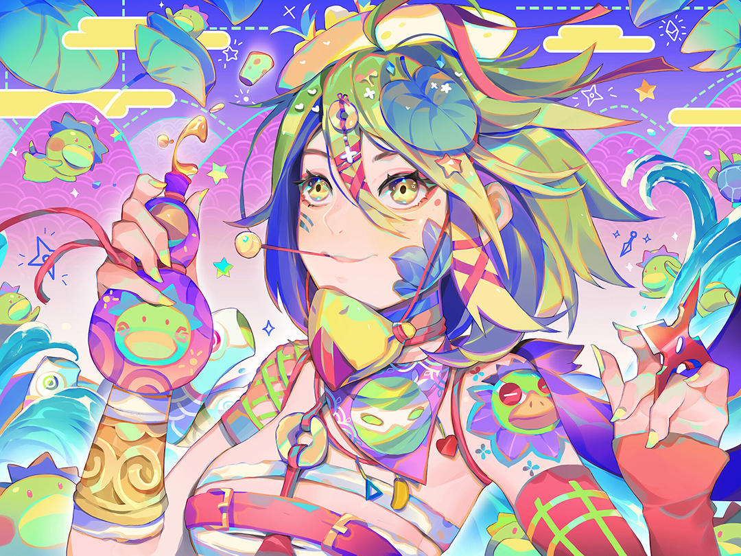 色彩绚丽的二次元美少女同人插画，非常吸引眼球