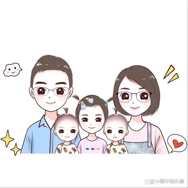 年味十足的全家福图片，一家五口动漫头像，满满的仪式感