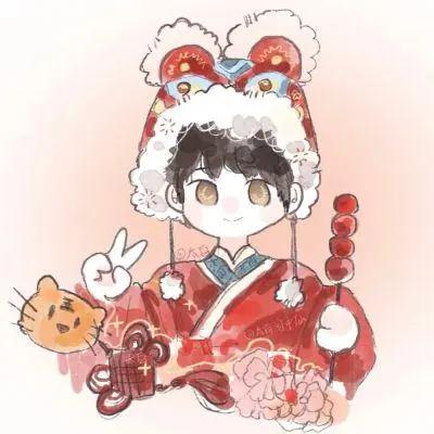 2022新年很萌的卡通情头新年超级喜庆的双人动漫情头