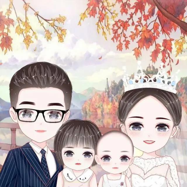 动漫手绘头像，一家四口头像合集，全家福微信头像