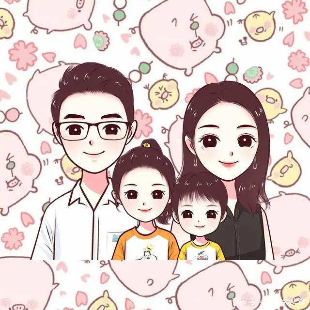 动漫手绘头像，一家四口头像合集，全家福微信头像