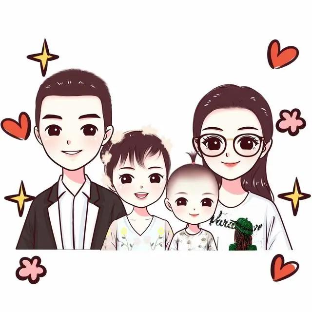 动漫手绘头像，一家四口头像合集，全家福微信头像