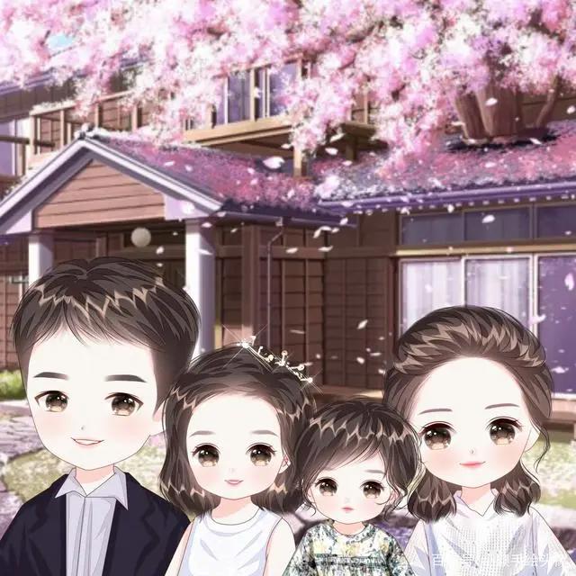 动漫手绘头像，一家四口头像合集，全家福微信头像