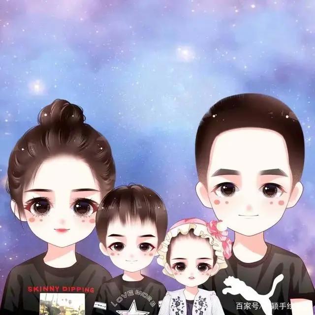 动漫手绘头像，一家四口头像合集，全家福微信头像