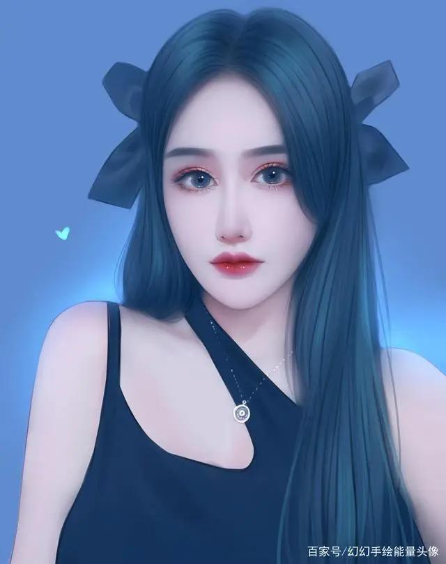 真人手绘动漫版女生微信头像！蓝色妖姬风格分分钟拿下男票的心！