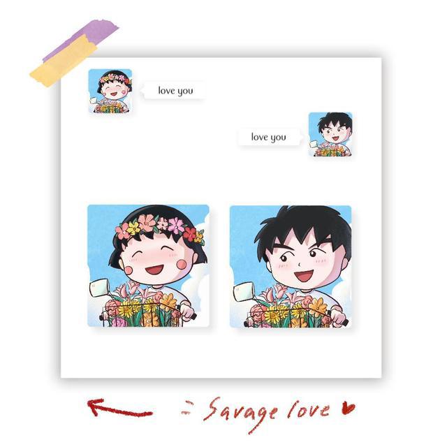 超好看的樱桃小丸子和花轮同学卡通情侣头像