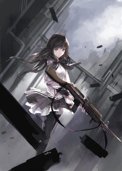 二次元女生头像拿枪