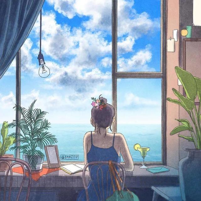 蓝色系手绘女生头像：被人理解是一件很奇妙的事