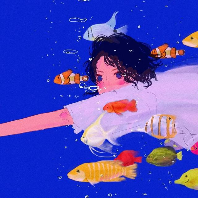 蓝色系手绘女生头像：被人理解是一件很奇妙的事