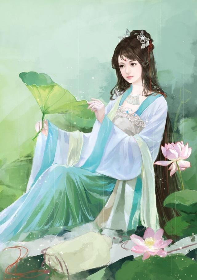 唯美头像：古风蓝衣美女插画，貌美如花，亭亭玉立的古风美人！
