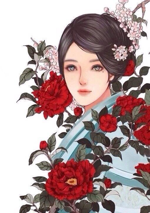 唯美头像：古风蓝衣美女插画，貌美如花，亭亭玉立的古风美人！