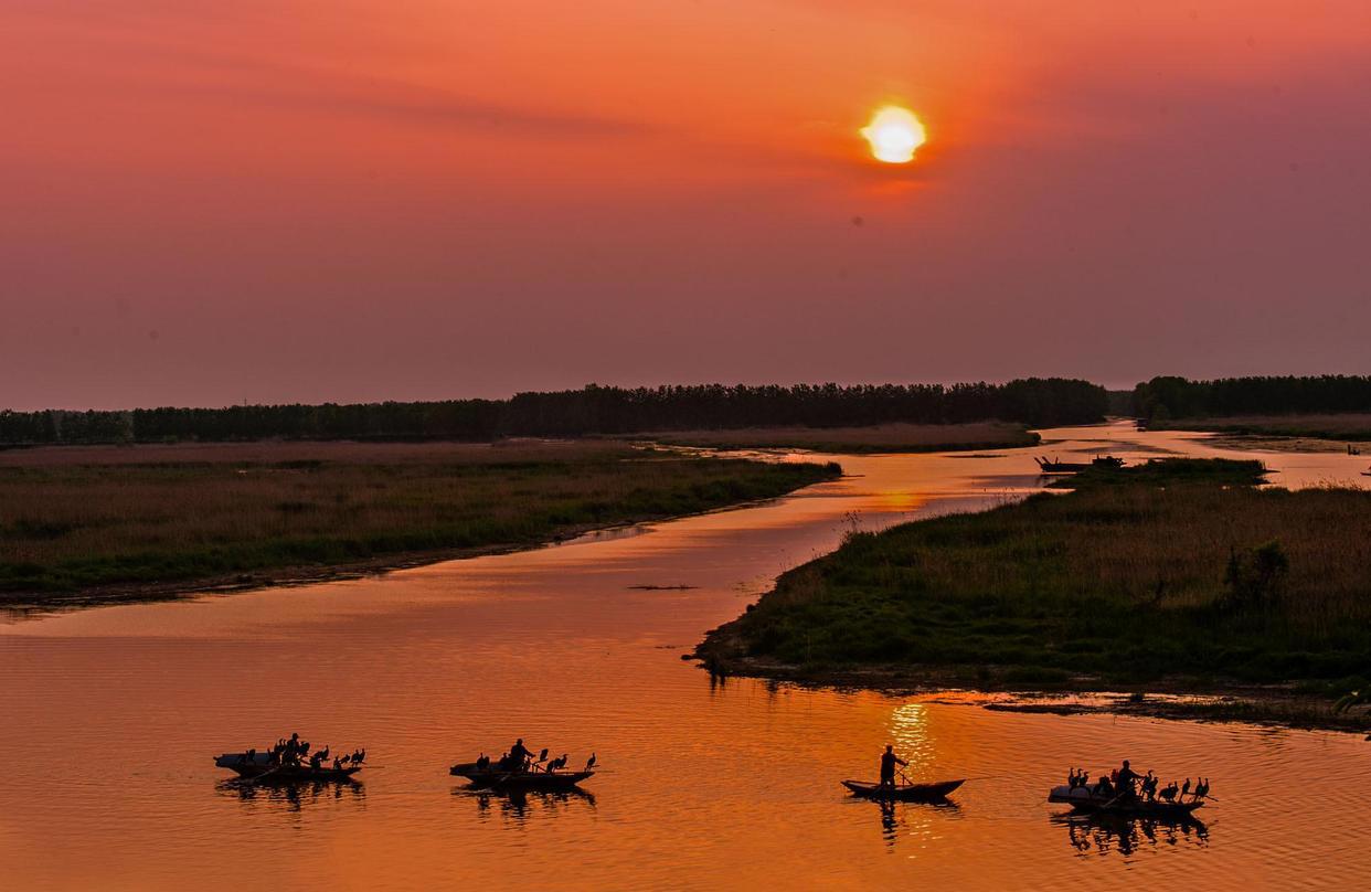 江苏盐城建湖九龙口：横烟秋水上水影夕阳微