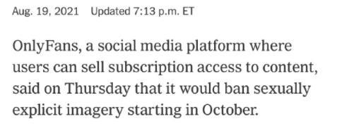 继P站之后,第二大“知识付费网站”OnlyFans也因为“扫黄”黄了