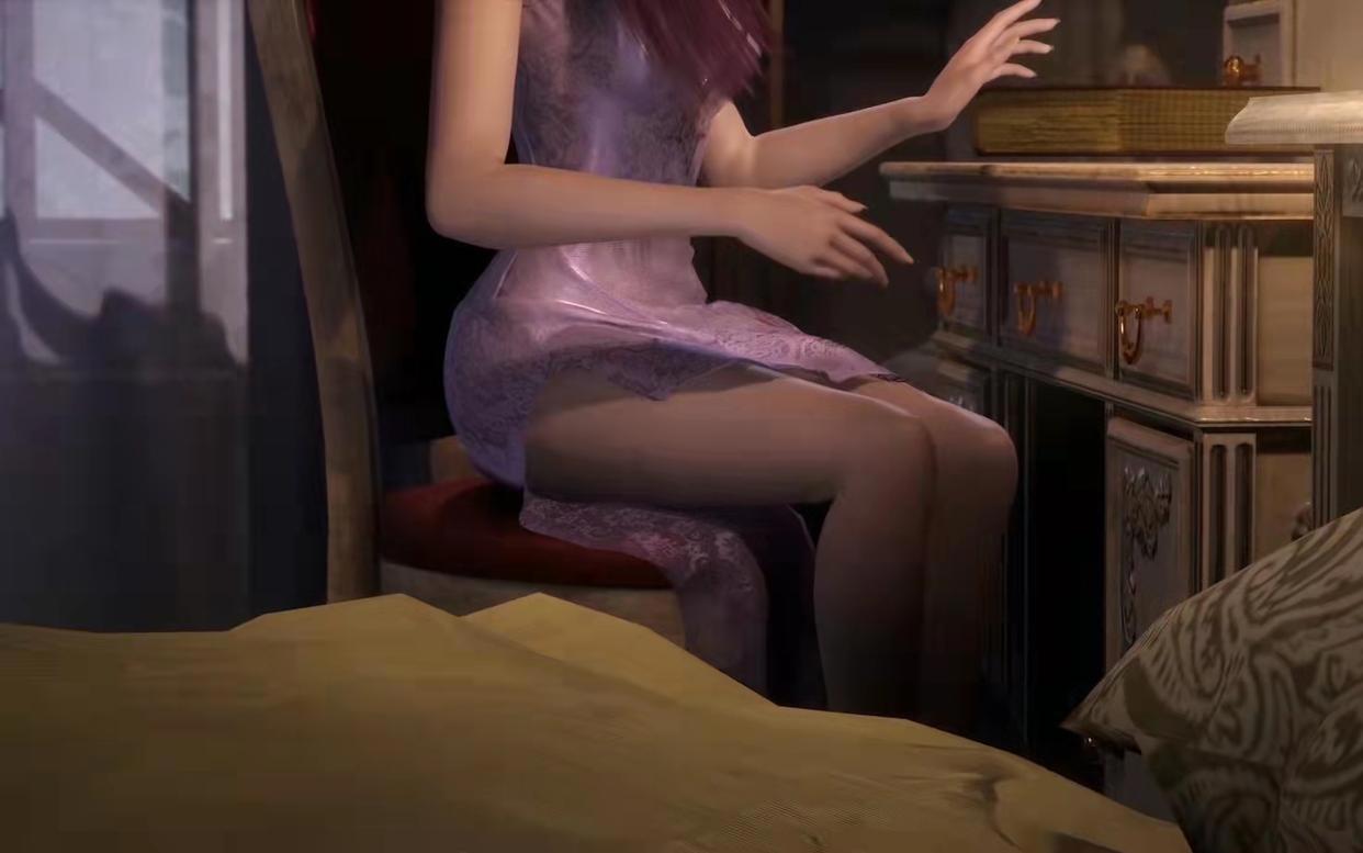 比比东素颜太美，紫色吊带加大长腿，配上粉红色口红，满满的羡慕