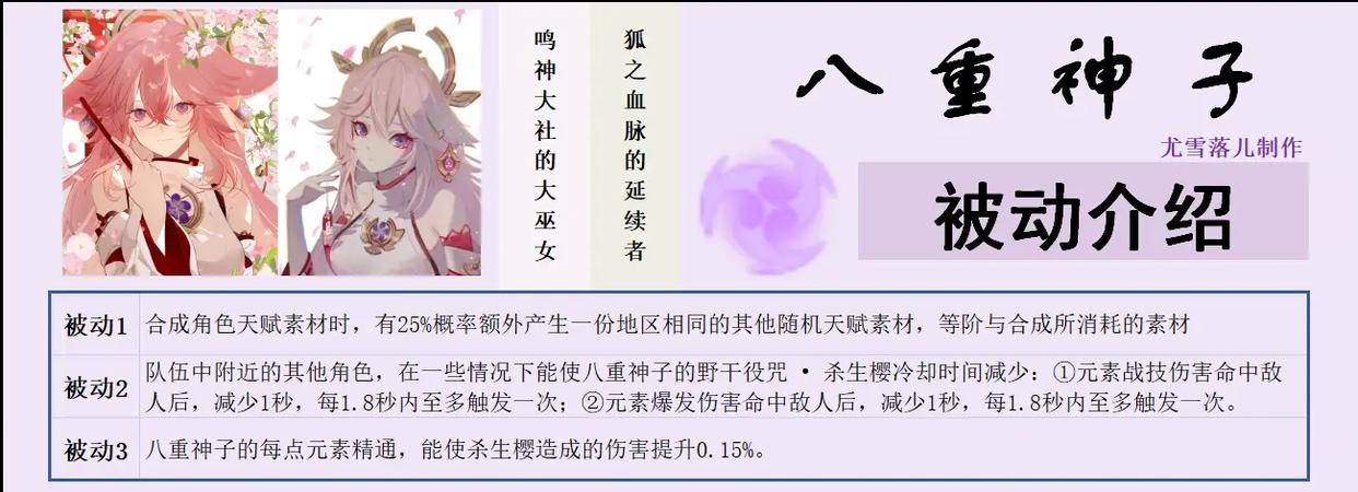 《原神》八重神子天赋、被动、命之座、武器、突破材料等详细讲解
