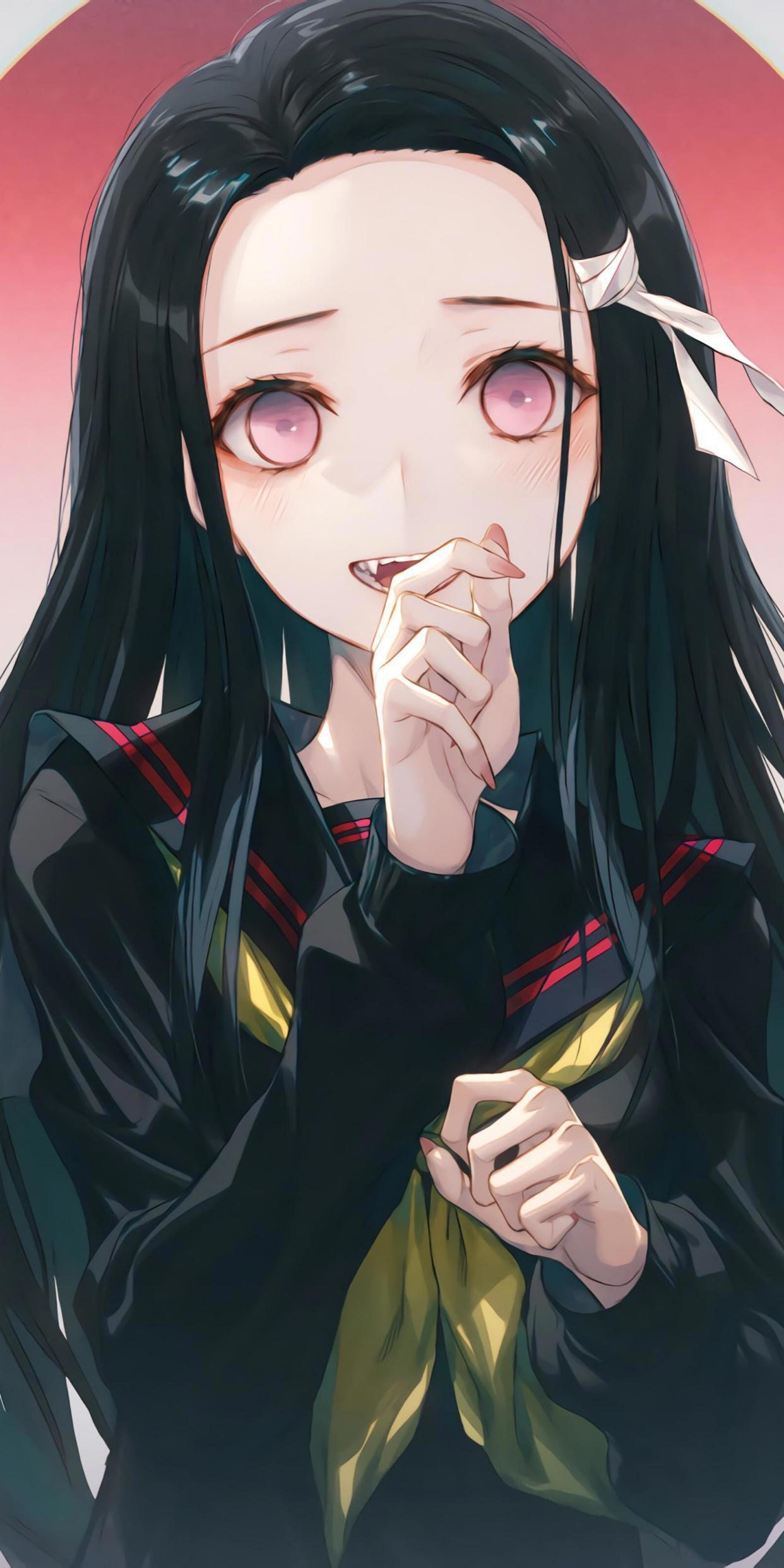 《鬼灭之刃》灶门祢豆子，全面屏壁纸无水印分享，太甜啦
