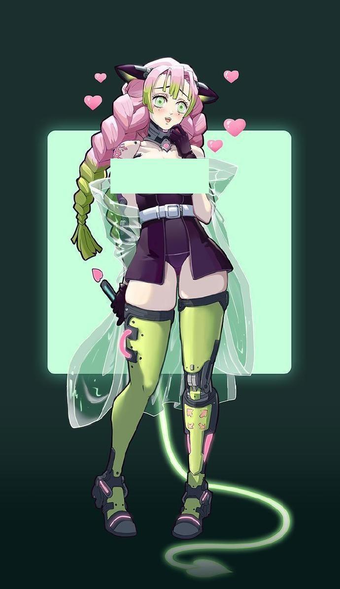 赛博朋克风《鬼灭之刃》,蝴蝶忍拥有透明翅膀,祢豆子神秘感十足